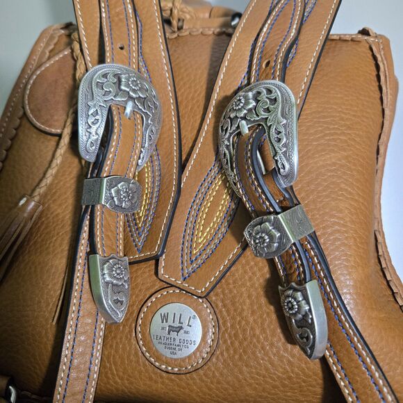 Will Leather Goods Lubbock Backpack Tan Leather Western Silver Buckle Embroidery main image 12